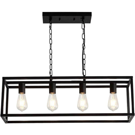 Farmhouse Chandeliers for Dining Room, Black Industrial Pendant Lights, Rustic E26 Kitchen Light Fixtures, Adjustable Height Hanging Lights with Metal Cage for Foyer Hallway Entry Living Room